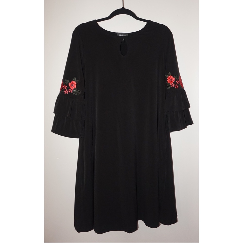 Alyx Embroidered Rose Flower Sleeve Black Dress